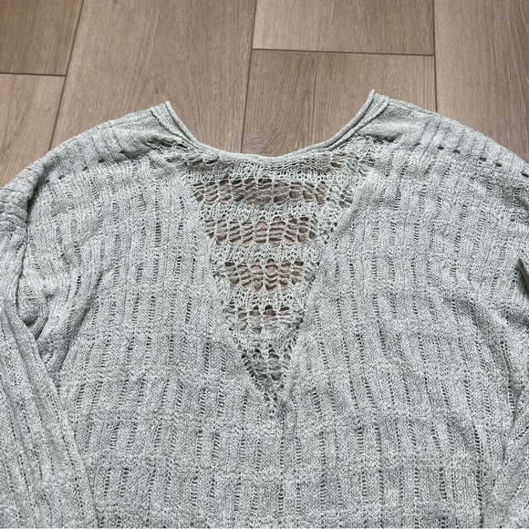 FREE PEOPLE Sweater Womens Mint Green Pretty In Pointelle Pullover Mineral - Picture 5 of 7